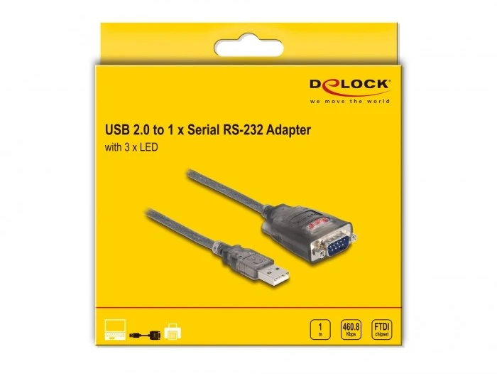 DLC DeLOCK 61400 kabelių lizdinio / kištukinio jungčių tipo keitiklis USB A RS-232 Juoda