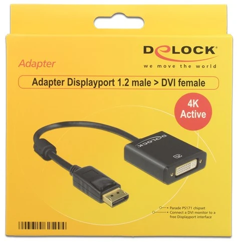 DELOCK Adaptorcable DisplayPort 1.2 kištukas > DVI 24+5 lizdas juodas 4K Active