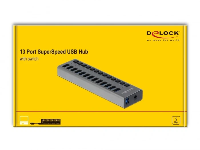 DLC Delock External SuperSpeed USB Hub su 13 prievadų + jungikliu