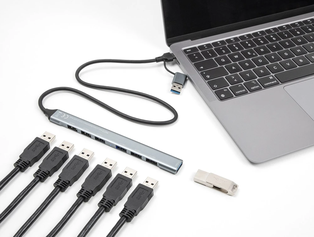 DLC DeLOCK 64273 sąsajos šakotuvas USB 3.2 Gen 1 (3.1 Gen 1) Type-C 5000 Mbit/ai Pilka
