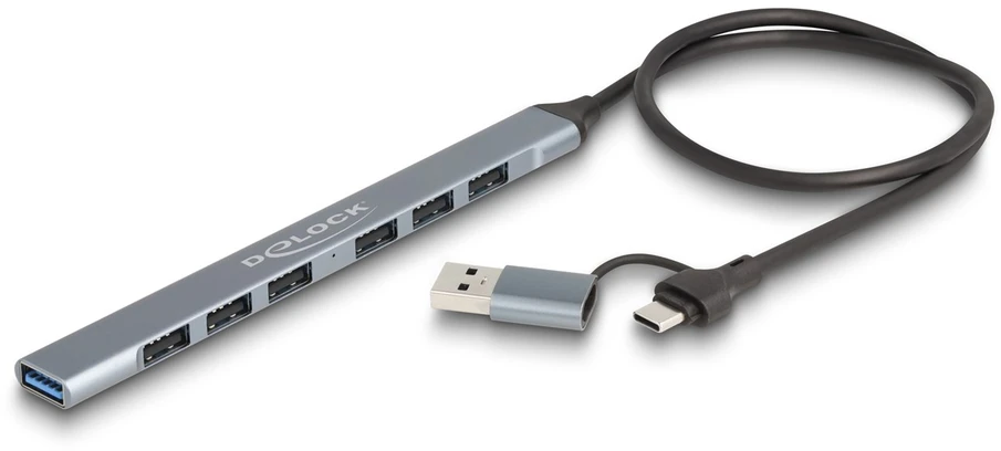 DLC DeLOCK 64273 sąsajos šakotuvas USB 3.2 Gen 1 (3.1 Gen 1) Type-C 5000 Mbit/ai Pilka