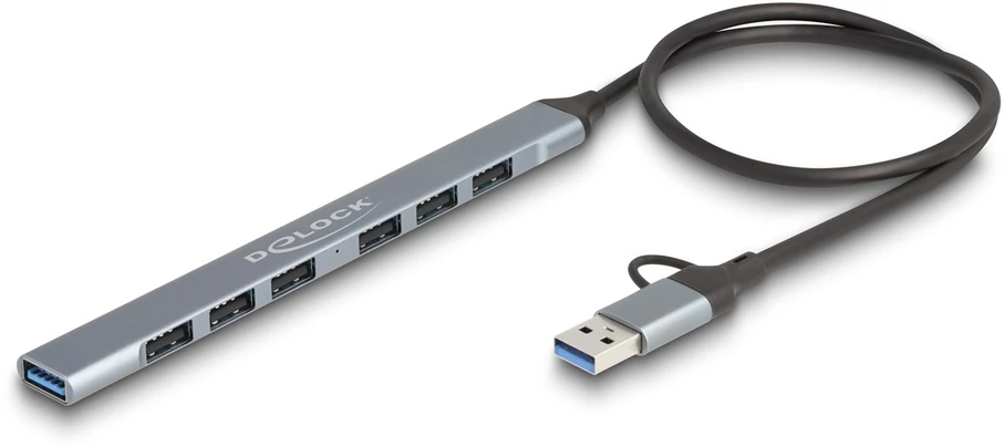 DLC DeLOCK 64273 sąsajos šakotuvas USB 3.2 Gen 1 (3.1 Gen 1) Type-C 5000 Mbit/ai Pilka