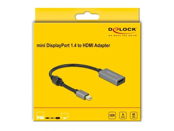 DLC DeLOCK 66570 vaizdo kabelio adapteris 0,2 m Mini DisplayPort HDMI A tipo (standartinis) Juoda, Pilka