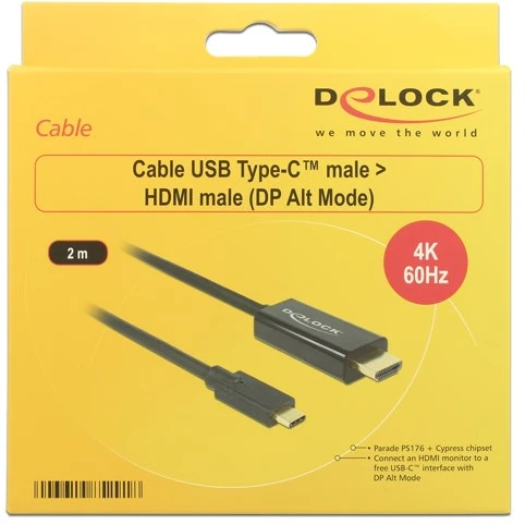 DLC DELOCK Cable USB Type-C male more HDMI male (DP Alt Mode) 4K 60 Hz 2 m juodas