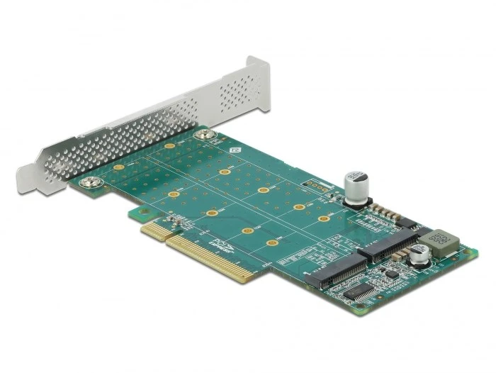 Delock PCI Express x8 kortelė su 2 vidinėmis NVMe M.2 M rakto jungtimis – bifurkacija – žemo profilio formatas