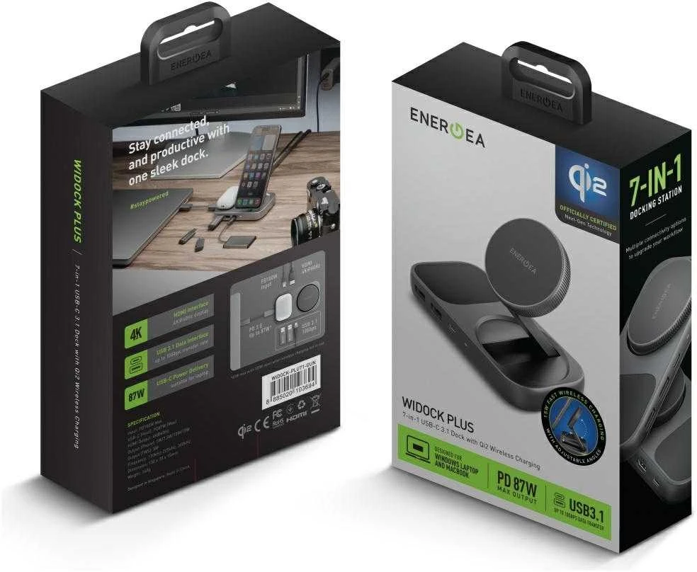 Įkrovimo stotelė „Energea Widock Plus 7in1“ USB-C 3.1 su Qi2 grafitu