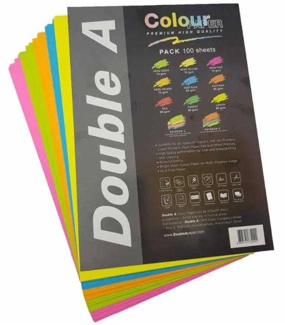 Double_A Spalvotas Neon popierius Double A, 75g, A4, 100 lapų, Rainbow 4, 5 Neon spalvų