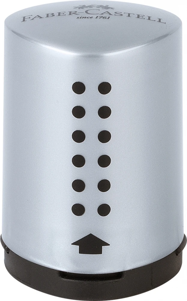 Drožtukas Faber-Castell Grip 2001 mini, plastikinis, su konteineriu, sidabrinės spalvos