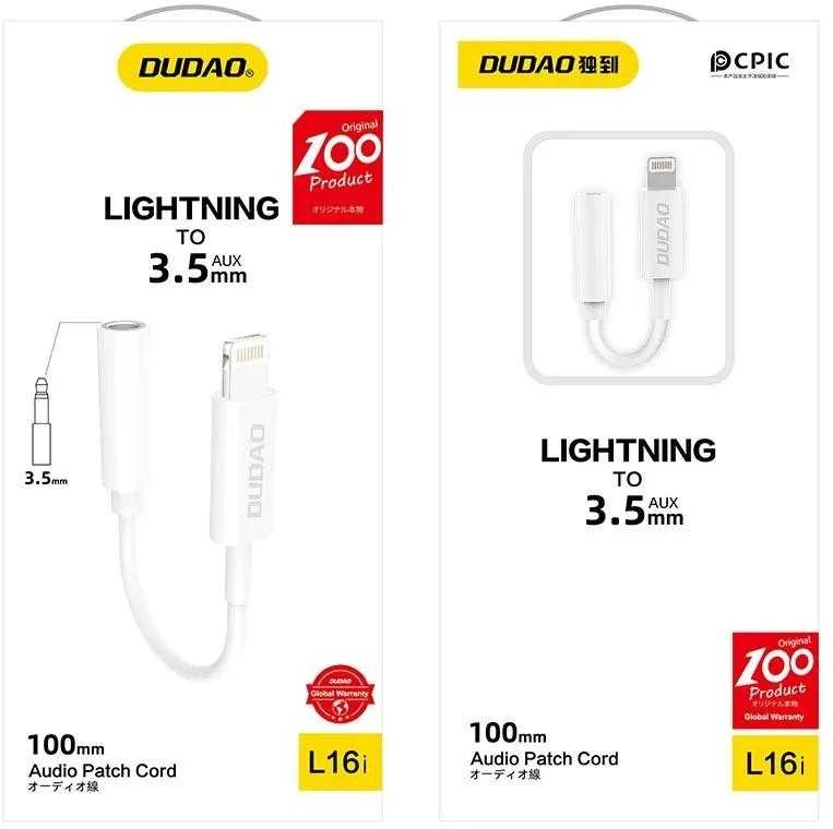 Dudao L16i garso adapteris Lightning su mini lizdu 3.5 mm (baltas)
