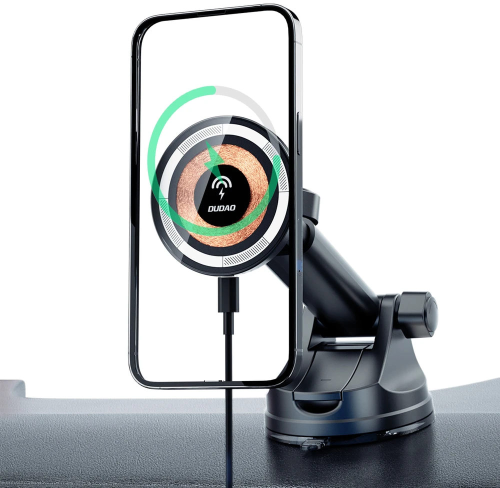 Laikiklis automobilinis Dudao F12MAX+ su ładowarką bezprzewodową 15W kompatybilny su Magsafe - juoda