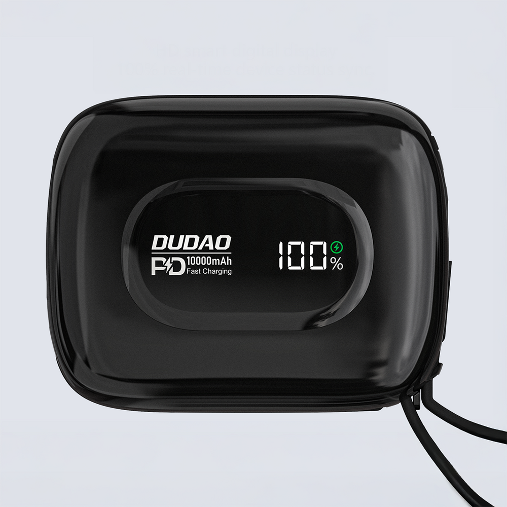 Dudao K32 išorinė baterija 22,5 W 10000 mAh su integruotu USB-C / „Lightning“ laidu – Juodas