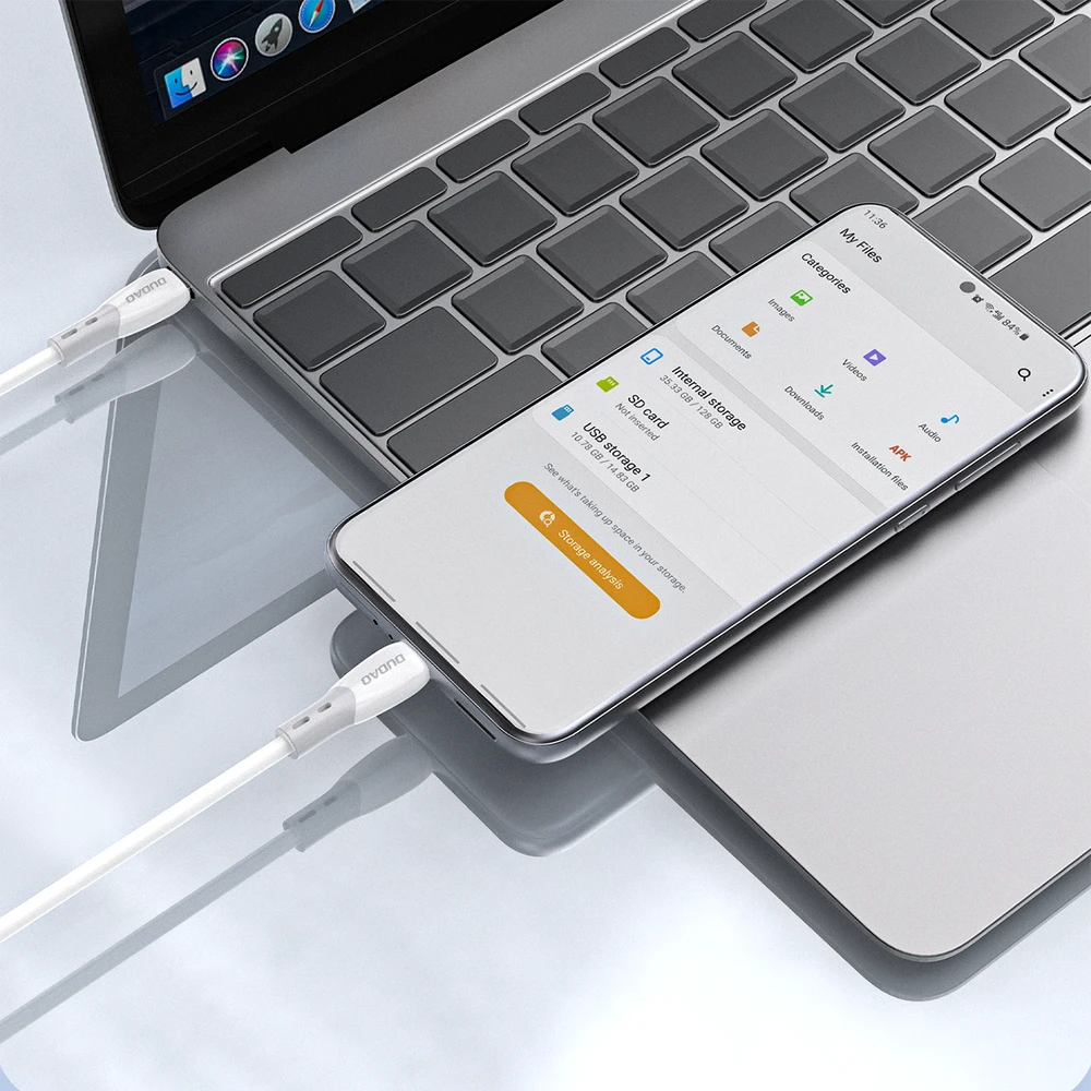 Dudao L25SC 60W USB-C - USB-C laidas su minkštu silikoniniu apvadu 2m - Baltas