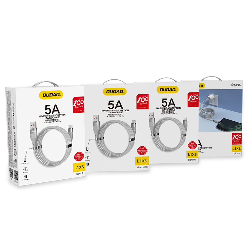 "Dudao" magnetinis magnetinis USB - micro USB kabelis 5 A 1 m šviesiai pilkos spalvos (L1xsM šviesiai pilka)
