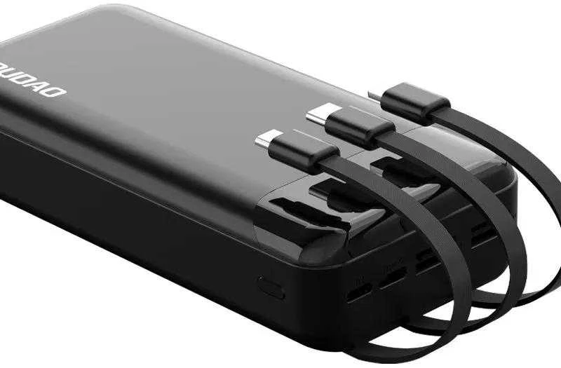 Dudao talpus maitinimo blokas su 3 įmontuotu kabeliu 20000mAh USB Type C + micro USB + Lightning baltos spalvos (Dudao K6Pro +)