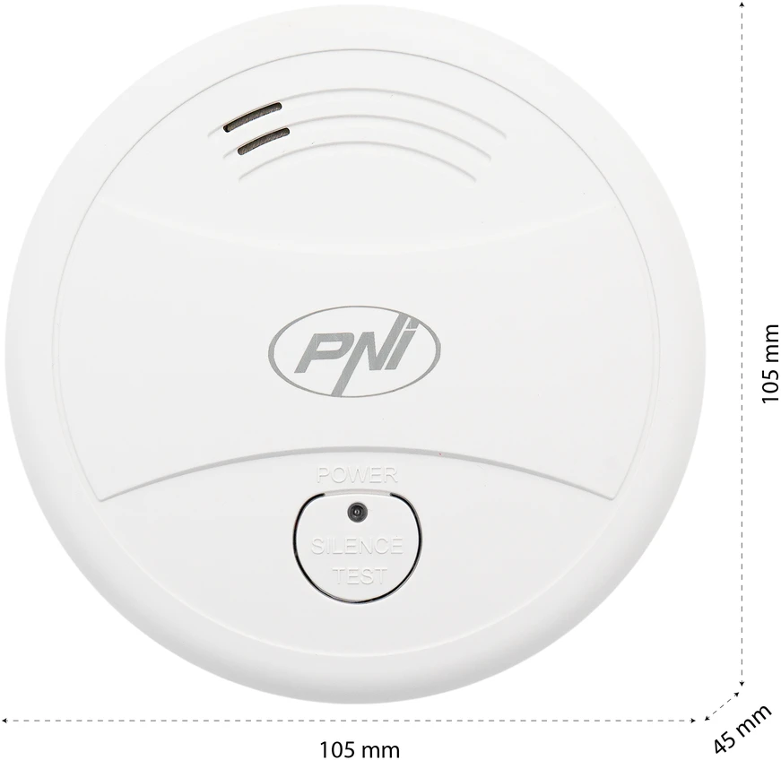 Dūmų jutiklis PNI A024 su „Wi-Fi“, valdymas per „Tuya Smart“ programėlę, maitinimas 9V baterija, 85dB, garsinis ir vaizdinis signalas, tylusis aliarmas