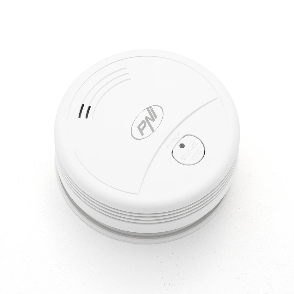 Dūmų jutiklis PNI A024 su „Wi-Fi“, valdymas per „Tuya Smart“ programėlę, maitinimas 9V baterija, 85dB, garsinis ir vaizdinis signalas, tylusis aliarmas