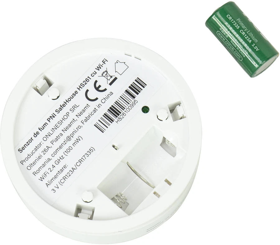 Dūmų jutiklis PNI SafeHouse HS261 su „Wi-Fi“, valdymas per „Tuya Smart“ programėlę, 3V baterijos maitinimas, 85dB, garsinis ir vaizdinis signalas, tylusis aliarmas