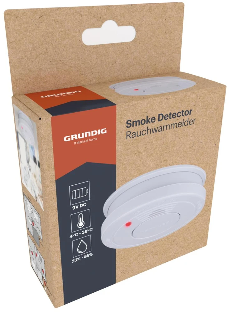 DŪMŲ JUTIKLIS PRIEŠGAISRINIS SIGNALIZATORIUS 85dB 9V BATERIJA GRUNDIG 430843