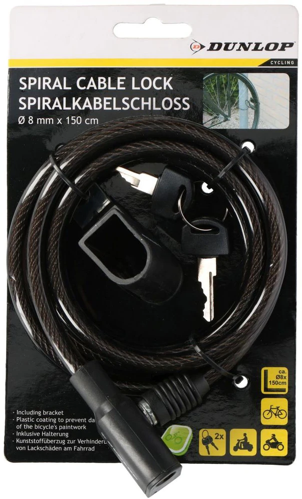 Dunlop Dviračio užraktas spiralas su raktu 0.8x150 cm