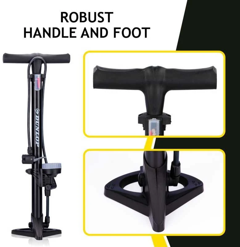 Dunlop - Grindų pompa dviračiams, kamuoliams, čiužiniams su manometru (Juodas)