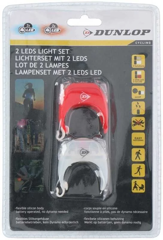 SILIKONINIŲ LED DVIRAČIO ŽIBINTŲ RINKINYS PRIEKINIS GALINIS DELUXE 2 LED DUNLOP 417929