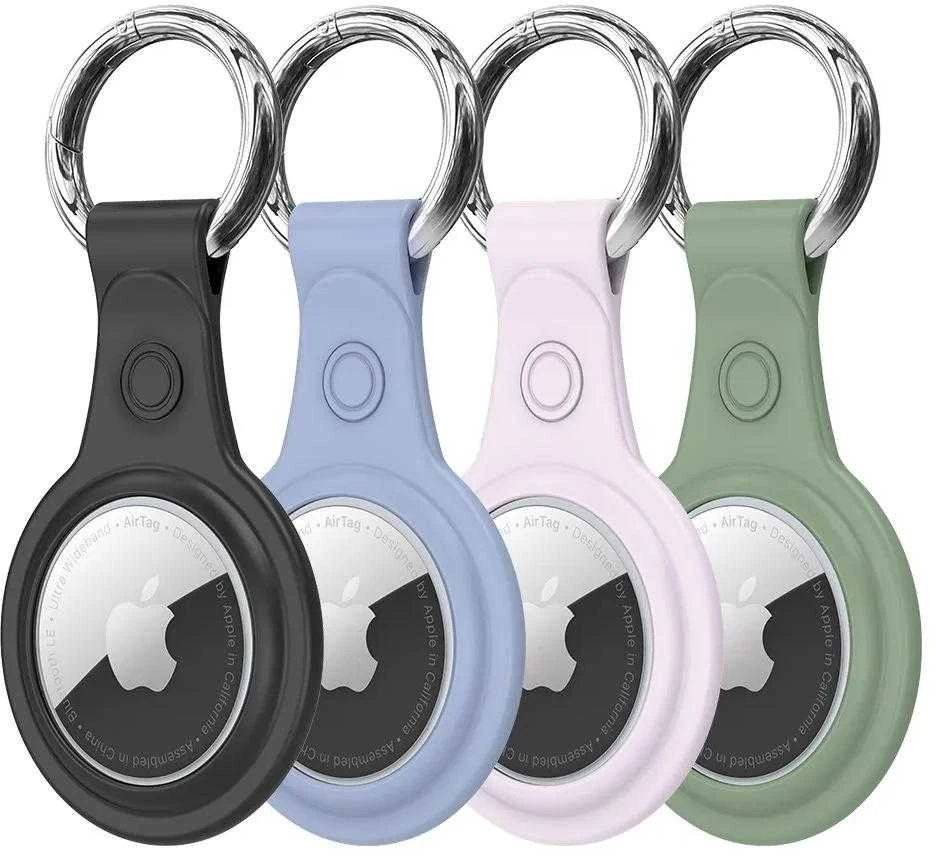 Dux Ducis 4vnt set Silicone flexible cover keychain loop dėklas skirtas Apple AirTag (juodos spalvos / žalios spalvos / rožinės spalvos / mėlynos spalvos)