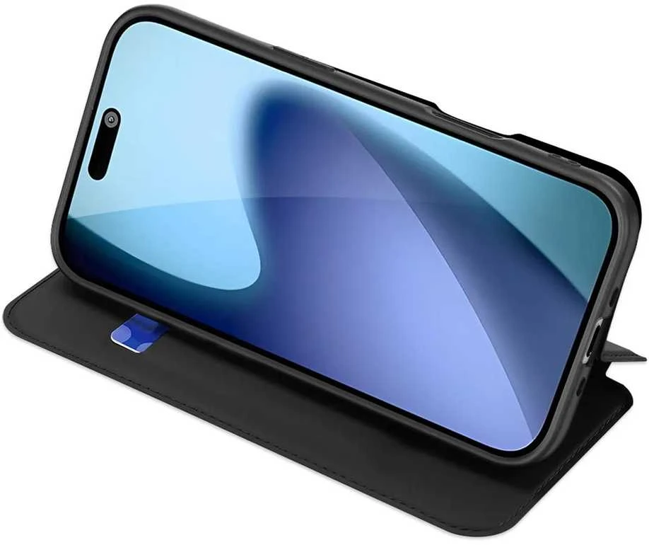 Dux Ducis Skin Pro dėklas skirtas Apple iPhone 17 Pro su Flip and Card Slot – juodos spalvos