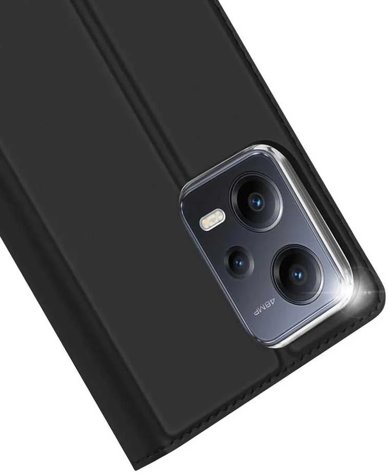 Dux Ducis Skin Pro Xiaomi Redmi Note 12 Pro+ atverčiamas card wallet su stoveliu dėklas telefonui juodos spalvos