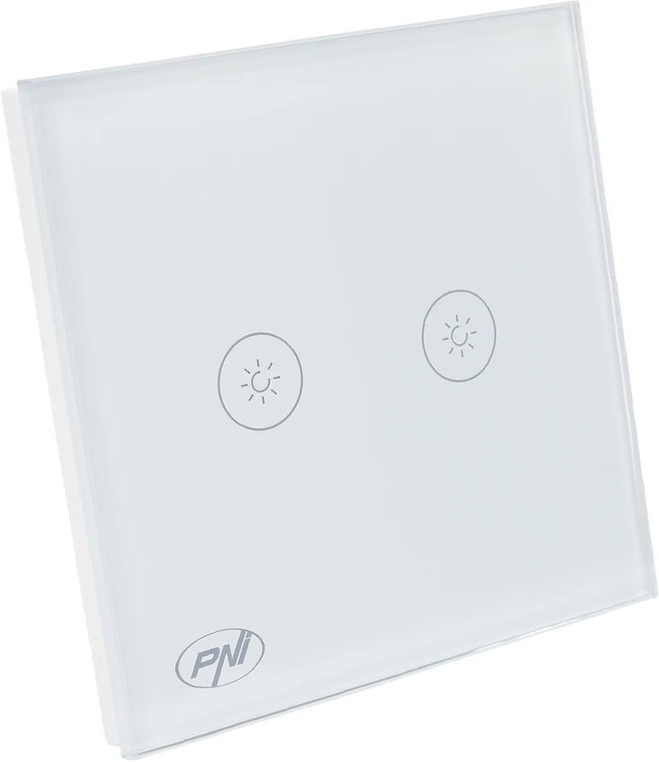 Dvigubas jungiklis su lietimui jautriu valdymu ir šviesos reguliatoriumi PNI SafeHome DIM202, 2X700W, su fazės laidu, be nulio, stiklinis