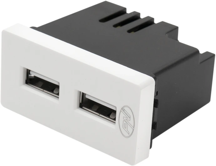 Dvigubas USB lizdas PNI UB20, 5V, 2.4A, modulinis, įmontuojamas, F tipo 1/2, stikliniam rėmeliui RM101W, RM202W