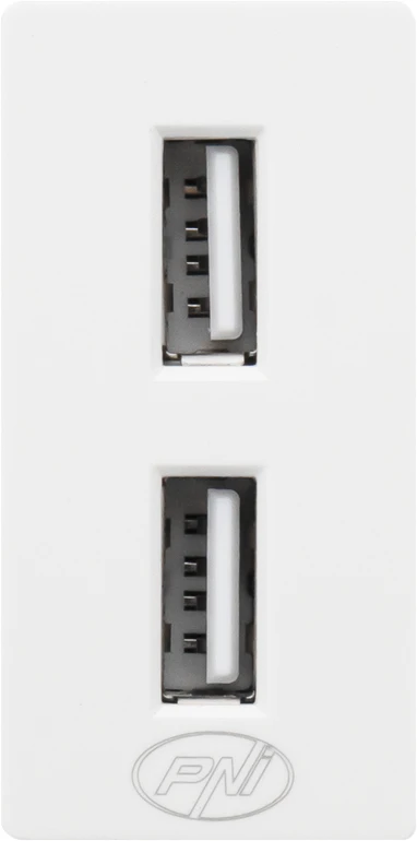 Dvigubas USB lizdas PNI UB20, 5V, 2.4A, modulinis, įmontuojamas, F tipo 1/2, stikliniam rėmeliui RM101W, RM202W