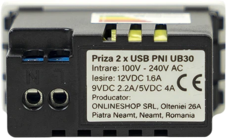 Dvigubas USB lizdas PNI UB30, 5V, 2.4A, modulinis, įmontuojamas