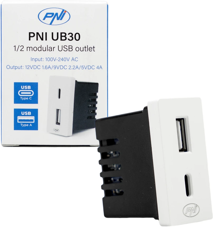 Dvigubas USB lizdas PNI UB30, 5V, 2.4A, modulinis, įmontuojamas