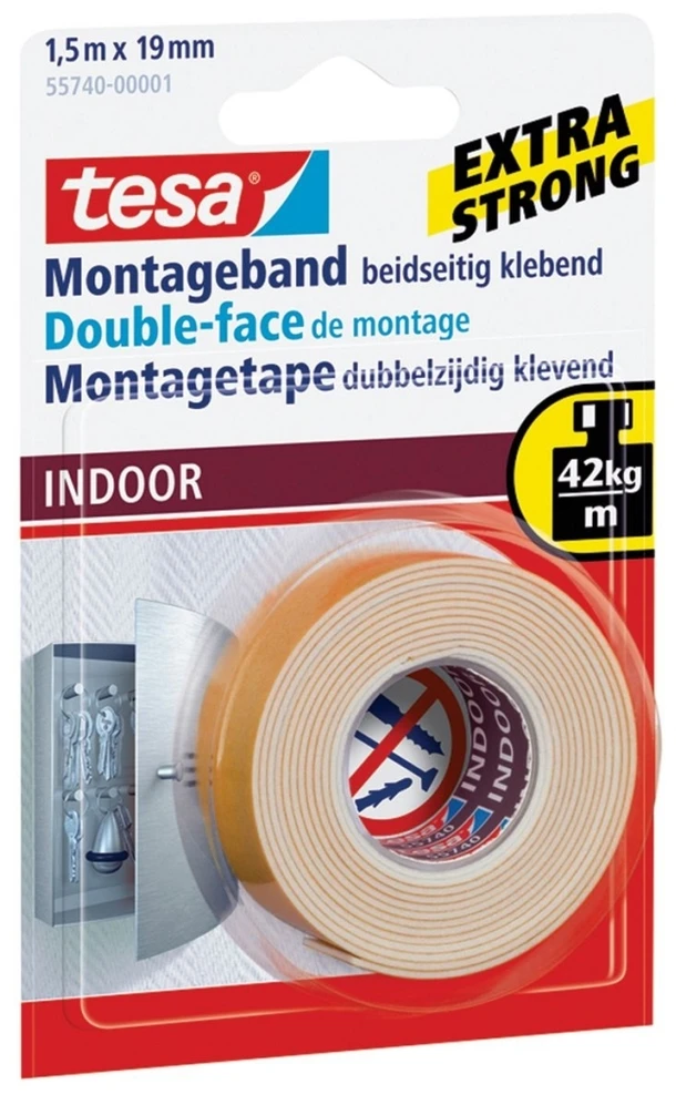 Lipni dvipusė juosta vidaus darbams TESA 1.5m x 19mm 66958-00006-00