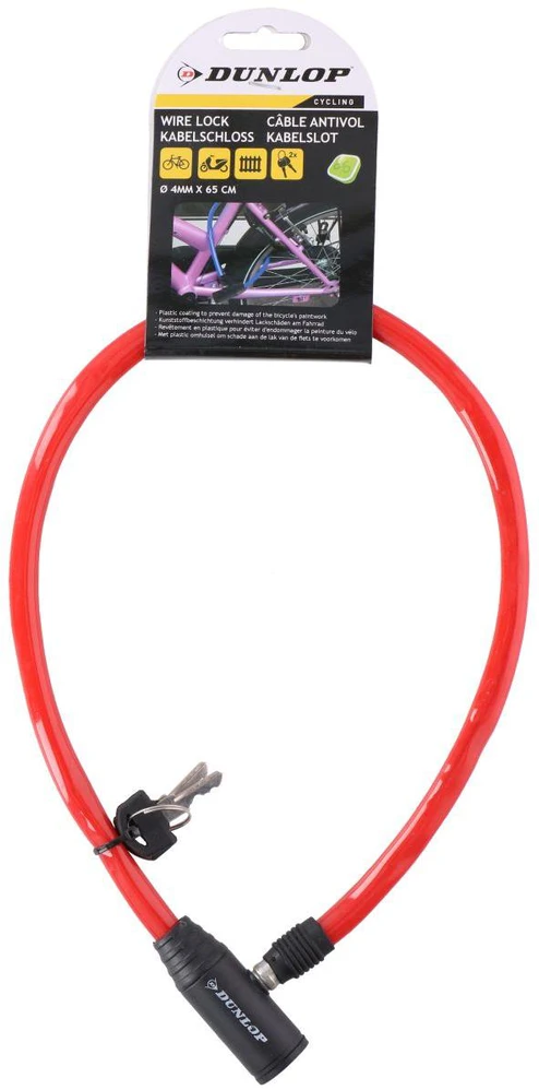 Dunlop Dviračio užraktas su raktu 65 cm raudonas