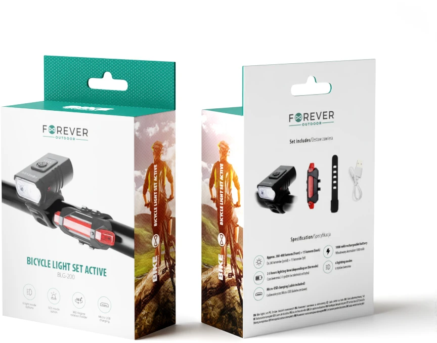 Dviračio žibintų komplektas Active BLG-200 Forever Outdoor