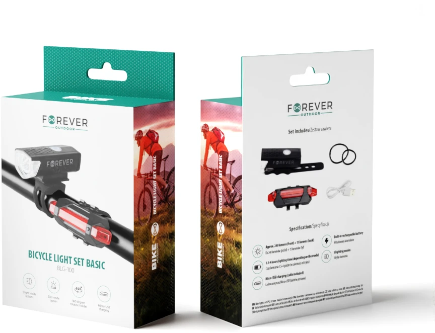 Dviračio žibintų komplektas Basic BLG-100 Forever Outdoor
