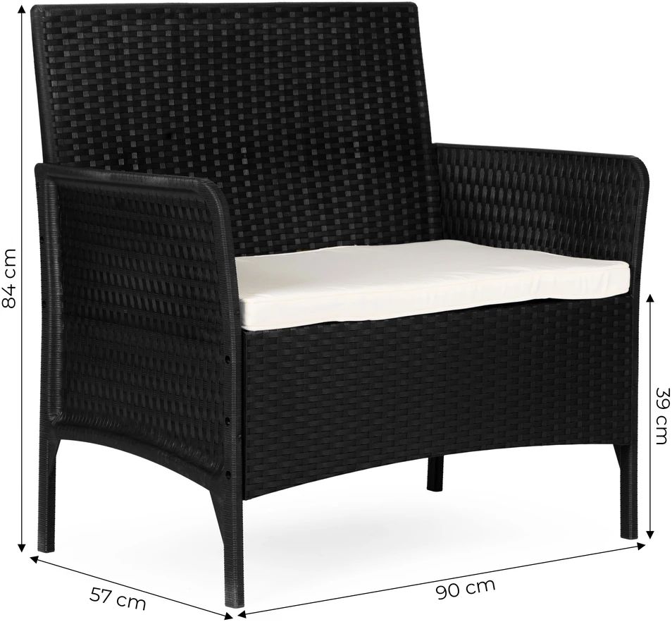 Dvivietė sodo sofa su pagalvėle, suolas balkonui, terasai, sodui, juodas, „MultiGarden“