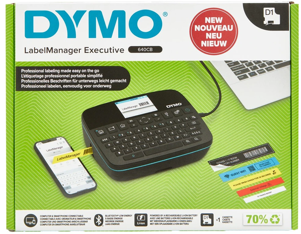 DYMO LabelManager LabelWriter 640CB Portable & Rechargeable Label Maker with Dual Connectivity – 2197370 etikečių spausdintuvas Tiesioginis terminis/terminis perdavimas 12 mm/sec QWERTY