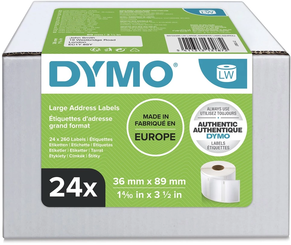 LabelWriter baltos adresų etiketės, 89x36mm, 24 pak. (6240vnt), birios DYMO / S0722390
