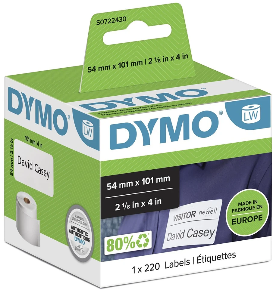 Dymo 99014 (S0722430) Etikečių ritinėlis Juodas on Baltas, 54mm x 101mm, 220 Lipdukų