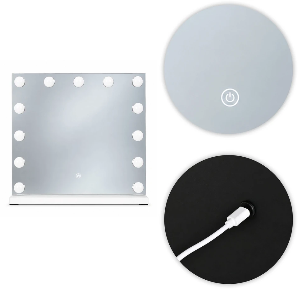 Ecotoys LED makiažo veidrodis 50×40 cm kosmetinis su apšvietimu 3 spalvos 13 lempučių ModernHome