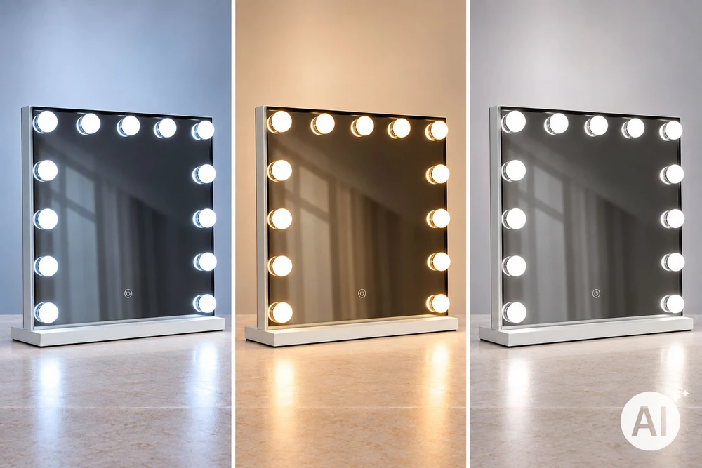 Ecotoys LED makiažo veidrodis 50×40 cm kosmetinis su apšvietimu 3 spalvos 13 lempučių ModernHome