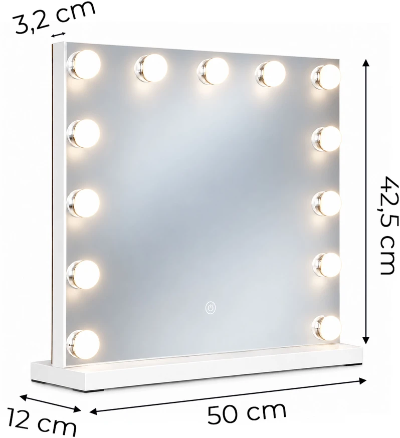 Ecotoys LED makiažo veidrodis 50×40 cm kosmetinis su apšvietimu 3 spalvos 13 lempučių ModernHome