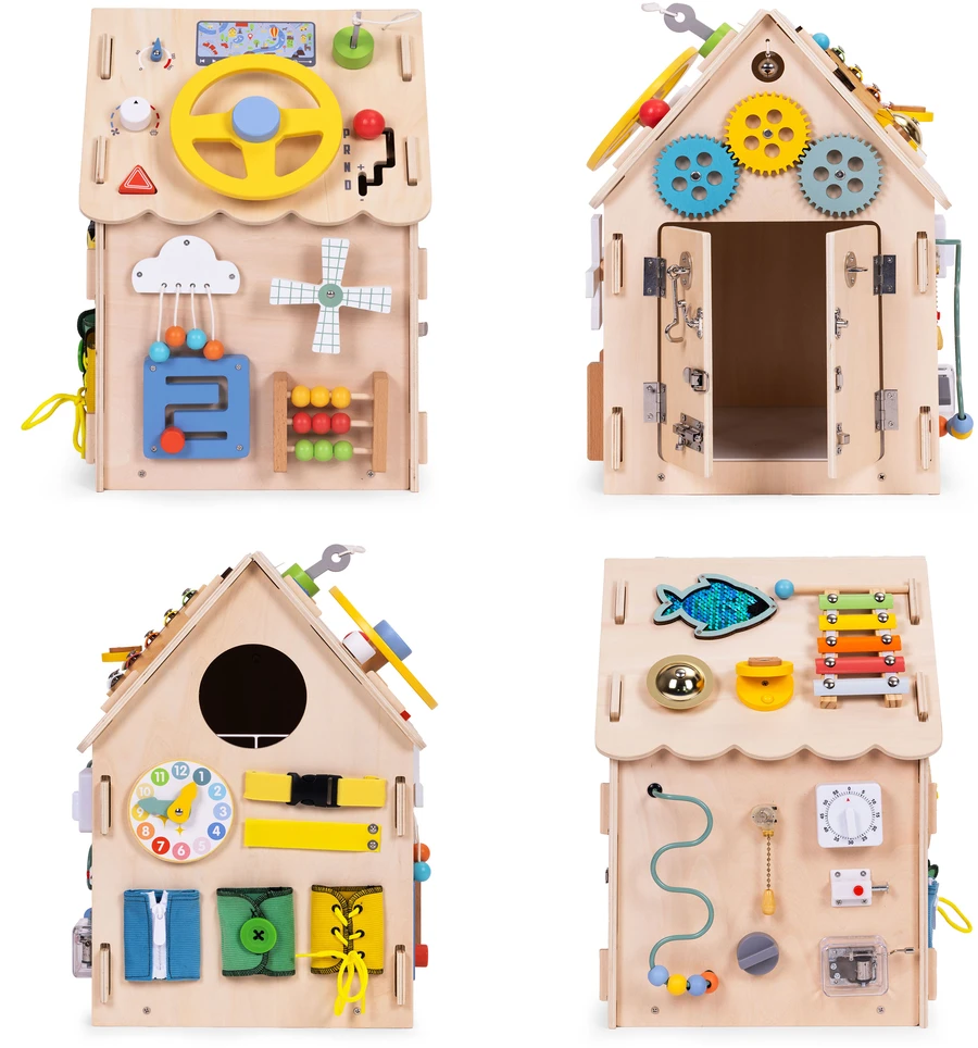 Ecotoys Medinis lavinamasis namelis vaikams, edukacinis skydelis XXL, 30 dalių