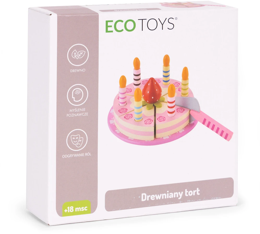 Ecotoys Medinio Velcro torto rinkinys, vaisinės žvakės vaikams, 16 elementų