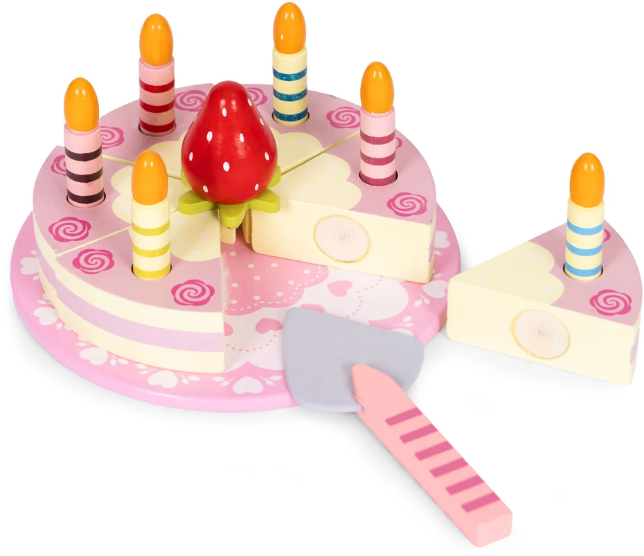 Ecotoys Medinio Velcro torto rinkinys, vaisinės žvakės vaikams, 16 elementų