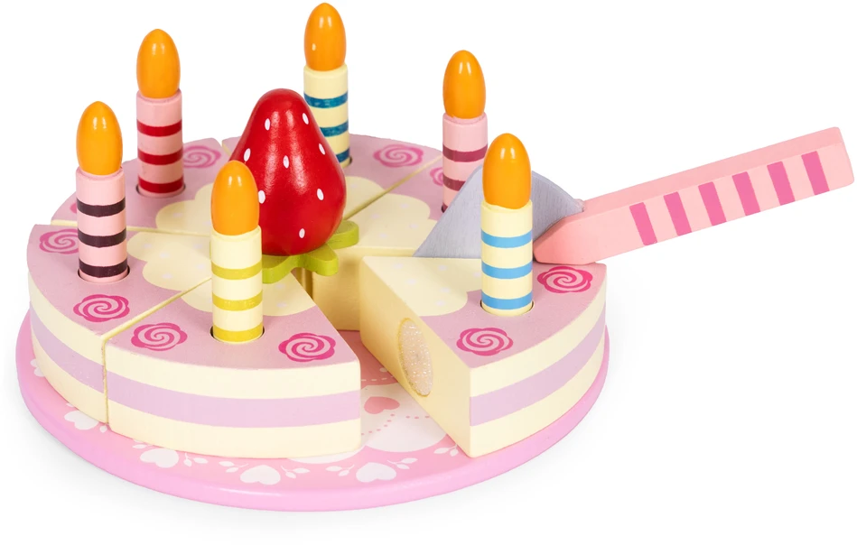 Ecotoys Medinio Velcro torto rinkinys, vaisinės žvakės vaikams, 16 elementų