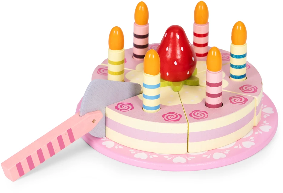 Ecotoys Medinio Velcro torto rinkinys, vaisinės žvakės vaikams, 16 elementų