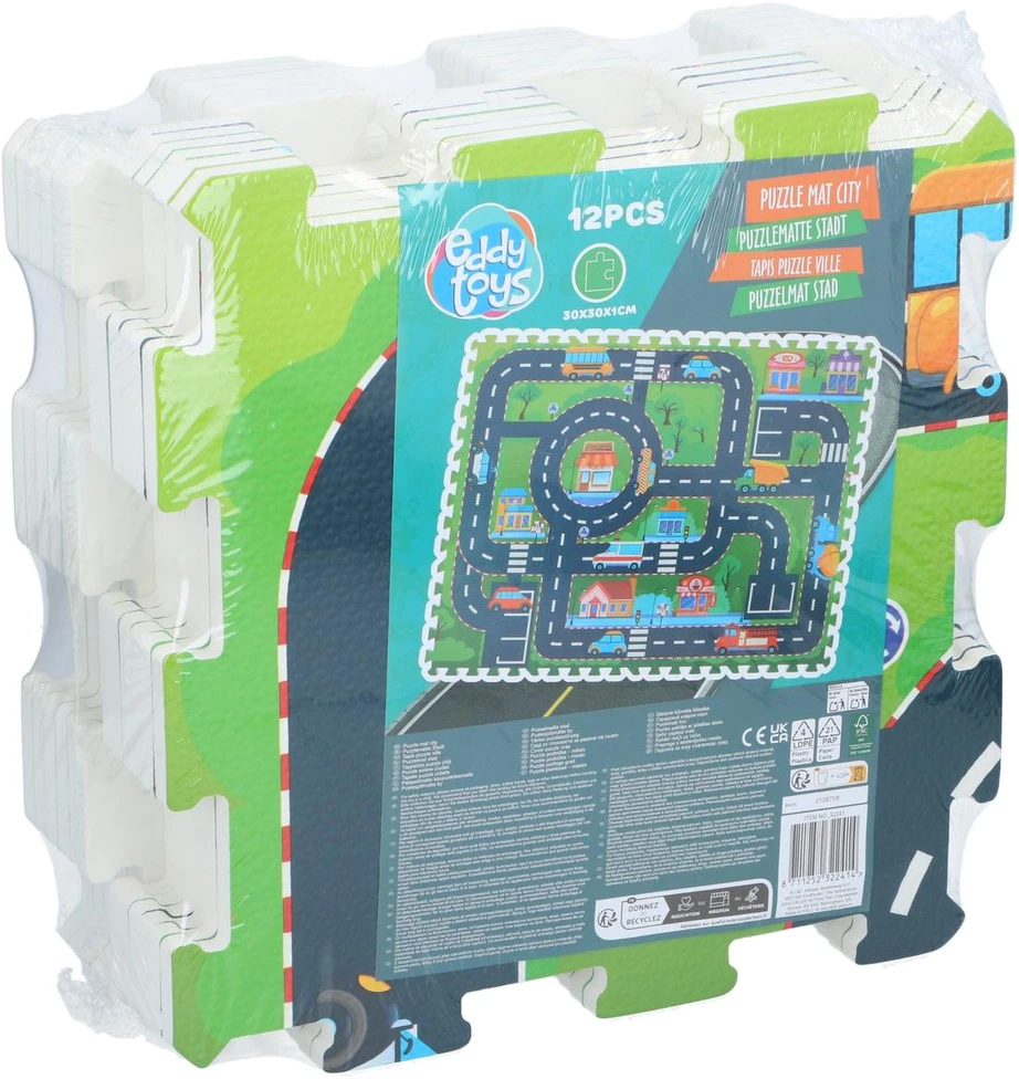 Eddy Toys EVA PUTŲ DĖLIONĖS KILIMĖLIS ŽAIDIMAMS 30X30CM MIESTAS 12 ELEMENTŲ 322414